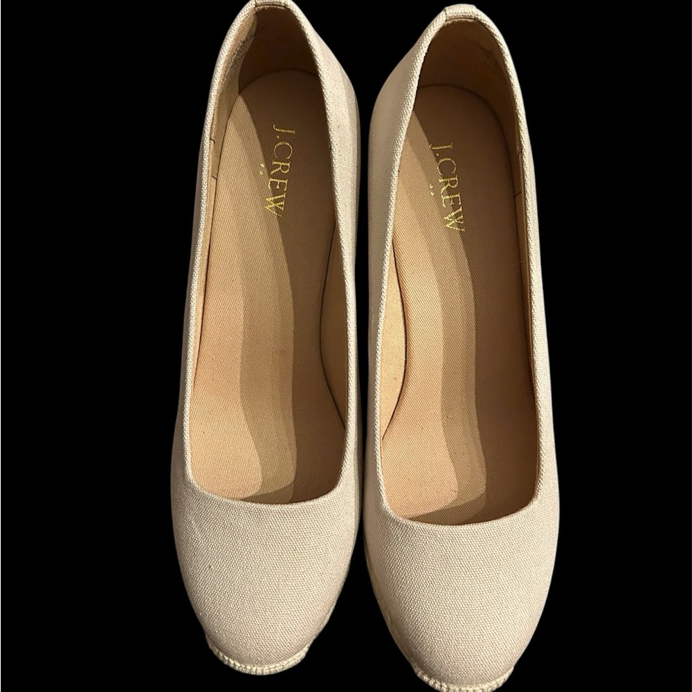 J. Crew Canvas Espadrille Wedge Women's Beige Heels NWOT